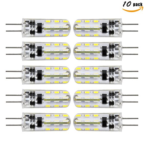 Kakanuo G4 LED Bulb 10-18V AC/DC Cool White 6000K 2 Watt Bi-pin Base 24x3014SMD LED Corn Bulb Non-dimmable (Pack of 10)