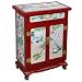 EXP Handmade Furniture - 30" Red & Silver Lacquer Storage Cabinet / End Table Bird & Flower Motif