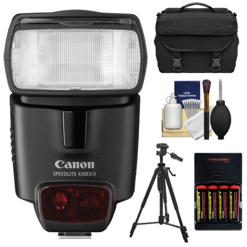 Canon 430EX II Speedlite Flash + Batteries/Charger + Tripod + Case for EOS 6D, 70D, 5D Mark II III, Rebel T3, T3i, T4i, T5, T5i, SL1 DSLR Camera