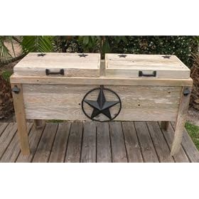 CG Products Black Star Double Cooler Hand-Made Weathered Wood Outdoor Double Ice Chest...