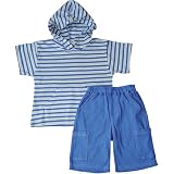 Organic Egyptian Cotton Hooded Pullover Tee & Short Set in Blue for Toddlers