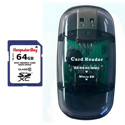 Komputerbay 64GB SDXC High Speed Class 10 Memory Card 15MB/s Write 20MB/s Read 64 GB w/ USB Reader