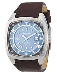 DIESEL Large Square Leather Strap Watch