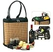 Insulated Romantic Bamboo Wine and Cheese Picnic Tote Carrier - Tan
