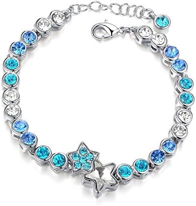 "ChongErfei White Gold Plated "Star Wish" Blue Clear SWAROVSKI ELEMENTS Crystal Women Bangle Bracelet