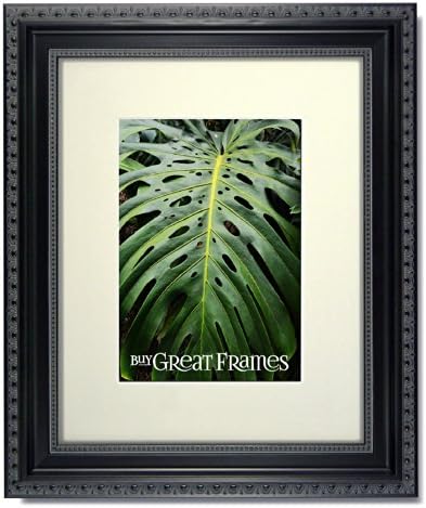 One 11x14 Ornate Heritage Black Picture Frames and Clear Glass with a single Warm White Mat for 8.5x11