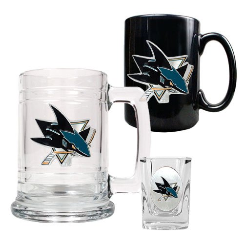 San Jose Sharks 15oz Tankard, 15oz Ceramic Mug & 2oz Shot Glass Set - Primary Logo NHL Hockey