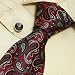 S4017 NEW Designer Hand Made Burgundy Black Florals Pattern Neck Tie Cufflinks with Presentation Box Ties for Men Jacquard Woven Pure Silk Mens Neck Tie and Cuff Links Gift Set