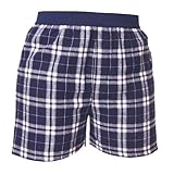 Navy Blue and Silver (white) Tartan Plaid Check Cotton Flannel Plaid check boxers boxer shorts available in 5 adult sizes exposed waist false fly by 