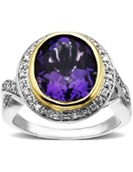 S&G Sterling Silver and 14k Yellow Gold Diamond and Amethyst Ring (1/10 cttw, I-J Color, I3 Clarity)