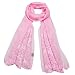100% Silk Crepe Embroidered and Beaded Flower Hand Rolled Wavy Edges Long Scarf Shawl - Pink