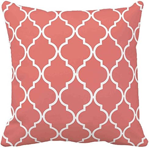 Kalily Home Fashions Indoor/Outdoor Decorative Throw Pillow Multi Style Hug Pillow (18"x18", Coral Quatrefoil)
