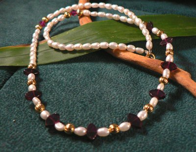 Cultured Rice Pearl & Garnet Necklace
