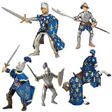 Papo Blue Prince Philip and Knights Set: Prince Philip Blue, Prince Philip's Horse Blue, Paladin w/ Feather Blue, Armored Knight Blue, Conquistador w/ Halbred Blue