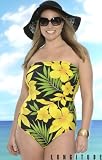 Longitude Spiked Leaves Bandeau One Piece Swimsuit - Women's Swimsuit Plus Size Swimsuits