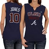MLB Majestic Chipper Jones Atlanta Braves Ladies Hey Batter Heathered Split-Neck Tank Top - Navy Blue (Large)