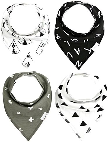 Nibble Baby Bandana Drool Bibs Adjustable Snaps for Boys/Girls/Unisex 4-Pack 100% Absorbent Organic Cotton design bibs 3-24 Months