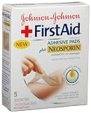 Johnson & Johnson First Aid Adhesive Pads plus Neosporin Antibiotic, 5-Count Adhesive Pads (Pack of 6)