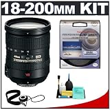 Nikon 18-200mm f/3.5-5.6 G ED-IF AF-S VR [Vibration Reduction] DX Lens + 72mm UV Glass Filter + Lens Strap + 6-Piece Cleaning Kit - for Nikon Digital SLR Cameras including Nikon D40, D40x, D60, D80, D90, D200, D300 & D5000