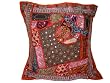 Vintage India Sari Patchwork Beaded Scarlet Throw Pillow Floor Cushion Covers 24 Inch