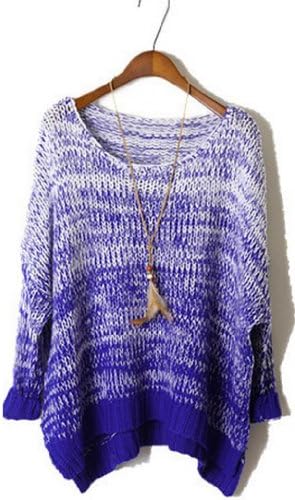 Bluesea batwing long sleeve Thicken Fluorescence Gradient color Pullover sweater,Navy blue
