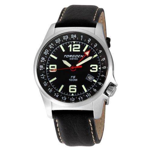 Torgoen Swiss Men's T05101 Dual Time Zone Leather Strap Watch
