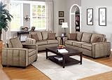 Microfiber Sofa Set - 3 Piece in Beige Microfiber / Brown Welts - Coaster