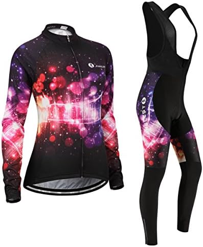 (General pad)(Type:Set(Fleece &amp; Black Bib) size:M) breathable Cycling vest Long New windbreaker Jersey Women Sleeve performance perspiration Jerseys