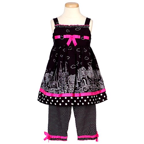 Bonnie Baby City Print Woven Capri Set, Black/White, 24 Months