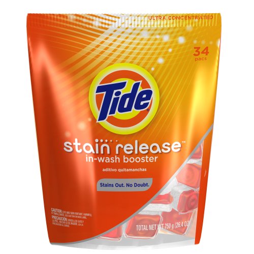 Tide Stain Release Duo Pac In-Wash Booster, 34-Count Pouches (Pack of 4)