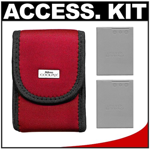 Nikon Coolpix Red Neoprene Case + (2) EN-EL8 Batteries Kit for S50, S51 S52 & S52c Digital Cameras