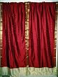2 Candy Apple Red with Golden Artsilk Sari Curtains Panel India 96"