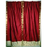 2CandyAppleRedwithGoldenArtsilkSariCurtainsPanelIndia96
