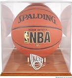 New Jersey Nets Team Logo Basketball Display Case | Details: Oak Base, Mirror Back