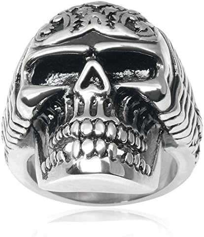 Aktion Mens Stainless Steel Skull Ring (Sizes 9-12)