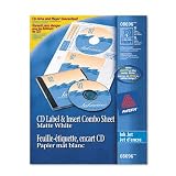 Avery Inkjet CD DVD Label Jewel Case Insert Combo Sheets - 20 each per pack