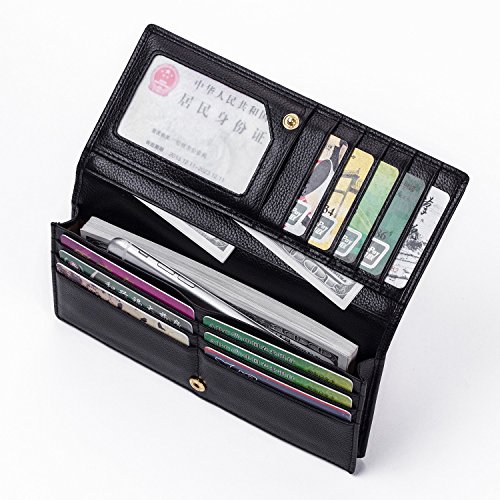 Women NFC RFID Blocking Wallet Black Slim Secure Credit Card Case For Ladies 11 Slots