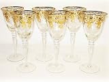 Wine Glasses with 14 Karat Gold Pattern - Made of Finest Three Star Glass - Set of 6 Wine Glasses