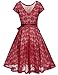 Meaneor Ladies Scoop Neck Cap Sleeve Casual Pullover Lace Skater Dress (Burgady/S)