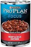 Purina Pro Plan Wet Dog Food, Focus, Adult 7+ Beef & Rice Entr&eacute;e Morsels in Gravy, 13-Ounce Can, Pack of 12