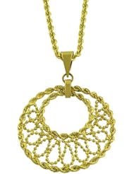 14 Karat Yellow Gold Diamond-Cut Rope Pendant Necklace (17 inch)