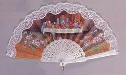 Religious Fan - Last Supper - White - 19in. - Folding - Hand Made - Imported from Spain