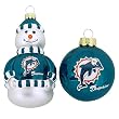 MIAMI DOLPHINS Mini Blown Glass Team Logo CHRISTMAS ORNAMENT SET (Snowman & Glass Ball)