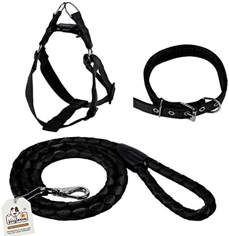 Vicform Safe Control Dog Collar Harness and Leash Set with High Density Polyester Nylon ,Small, Black