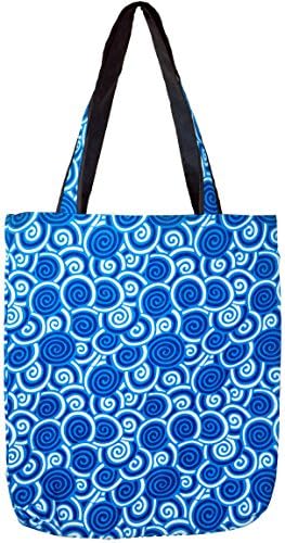 Blue Tote Shell Pattern Asian Thai Style Hippie Boho Hand Made Cotton Fabric Woven Lanna Sling Shoulder Bag From Chiangmai Thailand