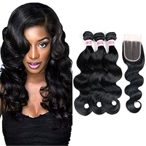 Fabeauty Peruvian Body Wave Human Hair 4 Bundles with Closure 100% 7a Unprocessed Peruvian Virgin Hair Body Wave with Closure Human Hair Extensions Bundles with 3 Part Closure(4*4) (24 26 28 28+20)