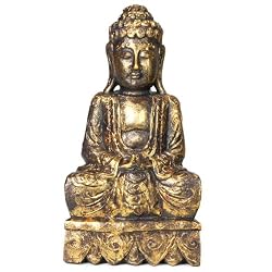 Antique Gold Finish Wood Buddha Statue