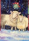 Christmas Sheep Under Mistletoe Decorative Flag- Toland Standard 28 Inches X 40 Inches Eco Friendly
