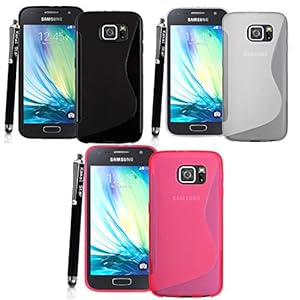 A Pack of Black S Gel + Pink S Gel + Clear S Gel FOR Samsung Galaxy S6 Rubber Silicone Protection Case Skin Cover +Stylus