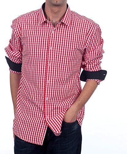 Filthy Etiquette Men's Long Sleeve Gingham Shirt, Red, XL